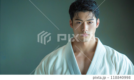 柔道着を着て真剣な表情の男性 118840998