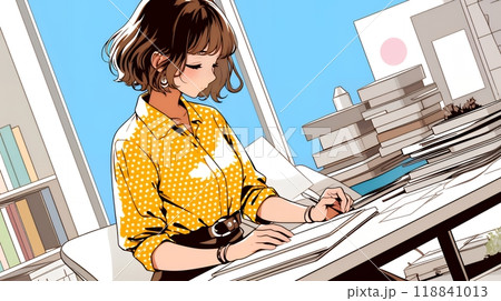 デスクワークをしている若い女性