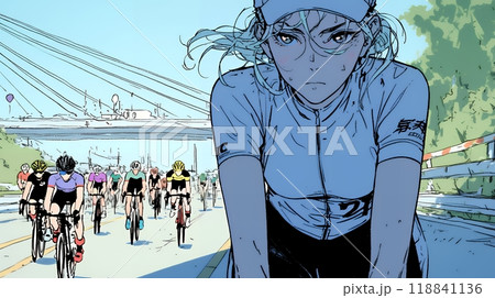 自転車ロードレースに出場している若い女性