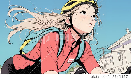 自転車ロードレースに出場している若い女性