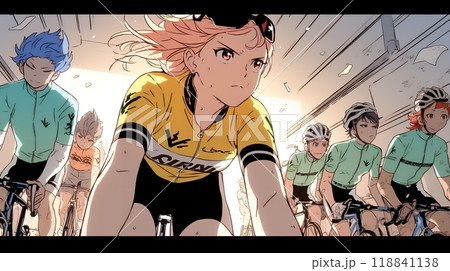 自転車ロードレースに出場している若い女性