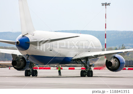 Close up of a taxiing passenger airliner Close up of a taxiing passenger airliner 118841351