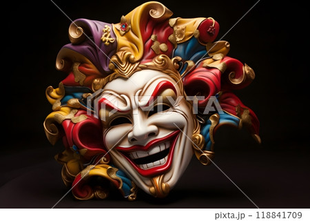 Realistic luxury carnival mask with colorful feathers. 118841709