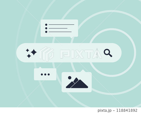 AI search technology is behind SGE search experience concept. Change online search with generative AI. Simple vector illustration with modern icons on white background 118841892