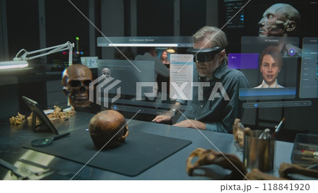 Advanced archaeological lab: 3D graphics of virtual display with AI assistant and web browser 118841920