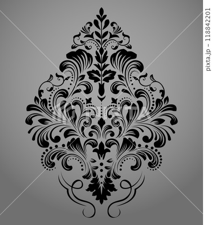 Damask graphic ornament. Floral design element. Black and gray vector pattern 118842201