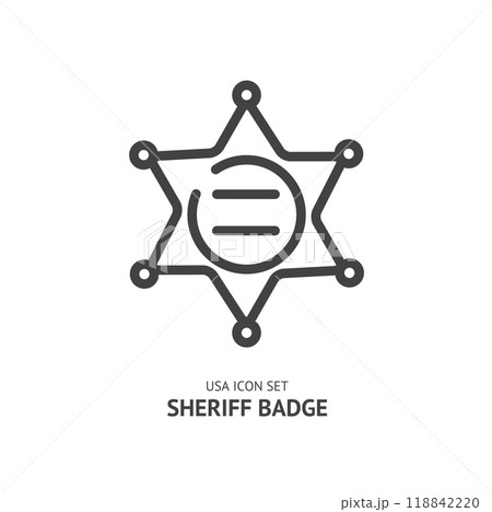 Sheriff Badge Black Thin Line Icon American Symbol Concept. Vector 118842220