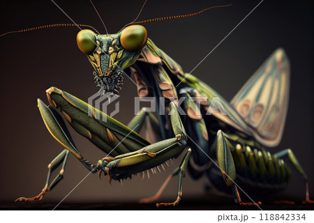 Praying Mantis insect in nature as a symbol of green natural extermination and pest control with a predator that hunts and eats other insects as an icon of entomology biology education - Generative AI Praying Mantis insect in nature as a symbol of green natural extermination and pest control with a predator that hunts and eats other insects as an icon of entomology biology education - Generative AI 118842334