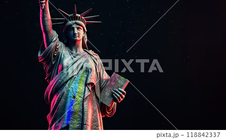 statue of liberty on a black background - Generative AI 118842337
