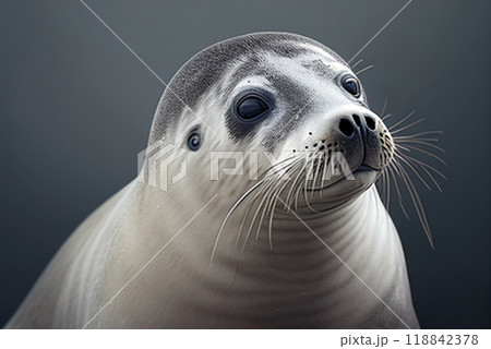 Portrait of a seal on a black background, cute baby - Generative AI 118842378