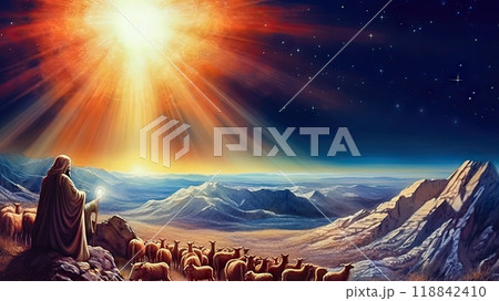 Divine Encounter: Shepherd and Celestial Light - Generative AI 118842410