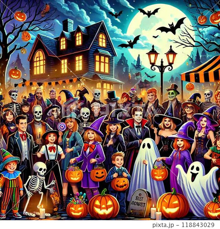 ハロウィーンを楽しんでいるみんな ハロウィーンを楽しんでいるみんな 118843029
