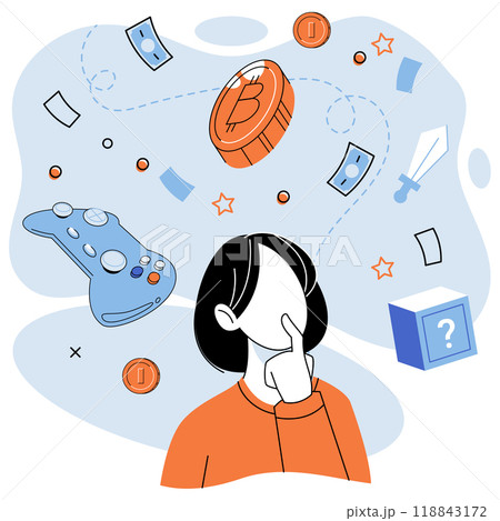 Play to earn vector illustration. Play to earn games blur boundaries between virtual and real world economies, allowing players to earn living in cyberspace By leveraging blockchain technology 118843172