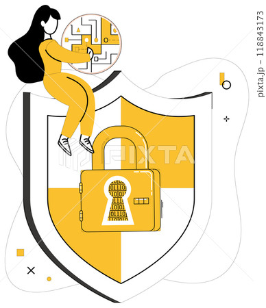 Data security vector illustration. The database is fortress, where data protection acts as guardian Confidence in business thrives when data security is top priority Safeguarding information 118843173