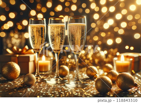 シャンパングラス_クリスマス_お祭り_キラキラ背景 シャンパングラス_クリスマス_お祭り_キラキラ背景 118843310