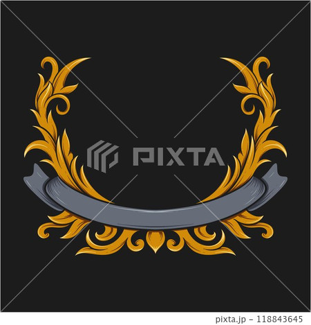 gold and silver wreath with a ribbon typography frame 118843645