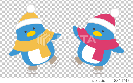 スケートするペンギンのベクターイラスト。冬、帽子、マフラー、鳥、クリスマス 118843748