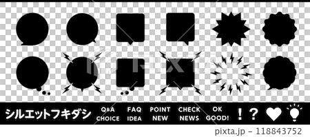 Circle, square, and silhouette speech bubble design material set 118843752
