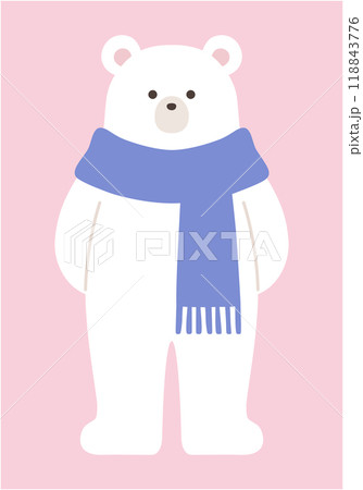 マフラーをつけた白熊のベクターイラスト。冬、シロクマ、ホッキョクグマ、立つ 118843776