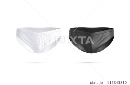 Blank black and white male swimming briefs mockup, front view Blank black and white male swimming briefs mockup, front view 118843810