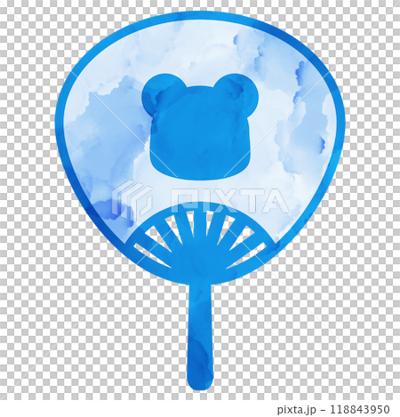 Illustration material: fan, hand-drawn, watercolor, blue, bear 118843950
