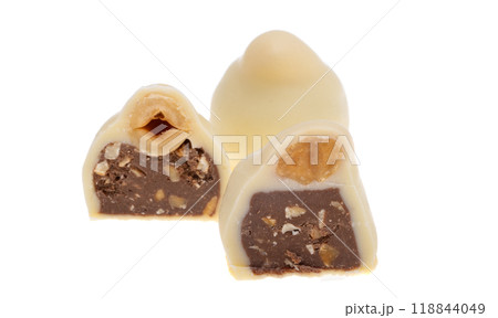 chocolate candies with nuts isolated 118844049