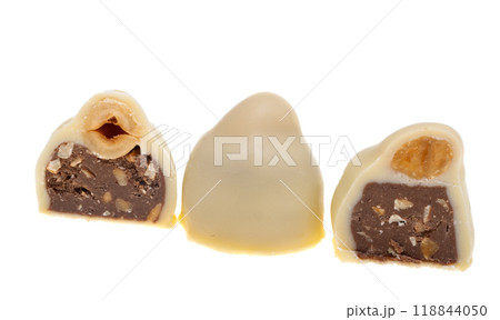 chocolate candies with nuts isolated chocolate candies with nuts isolated 118844050