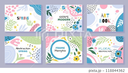 Banner flower background. Cute backdrop with dots and botanical elements. Spring summer natural floral minimal trendy order, childish flyer, frame with copy space. Vector contemporary illustration Banner flower background. Cute backdrop with dots and botanical elements. Spring summer natural floral minimal trendy order, childish flyer, frame with copy space. Vector contemporary illustration 118844362