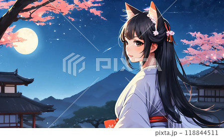 春の清水寺の前に立つ女性 118844511