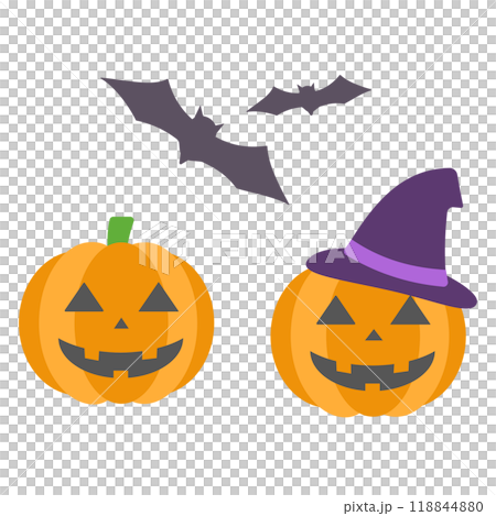 Jack-o-lantern and bat illustration 118844880