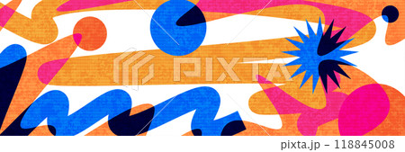 Abstract and Creative Background with Colorful Retro Elements and Texture Effect. Cover or Banner Design Template with Modern and Minimal Style for Identity, Branding, Advertising or Promotion 118845008