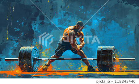 A Weightlifter's Determination in a Splashes of Color 118845440