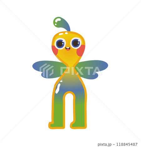 The cheerful green and yellow alien. Cute cartoon character. Vector flat illustration. 118845487