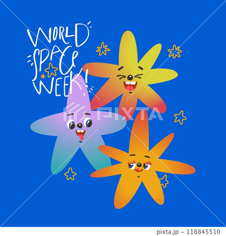 World space week background with cute funny stars. Vector illustration 118845510