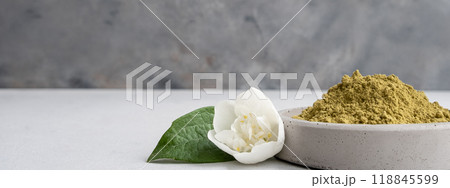 Banner. Raw henna powder for natural hair and eyebrow coloring dyeing 118845599