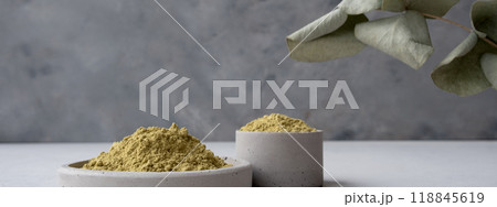 Banner. Raw henna powder for natural hair and eyebrow coloring dyeing 118845619