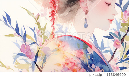 着物の女性と花 118846490