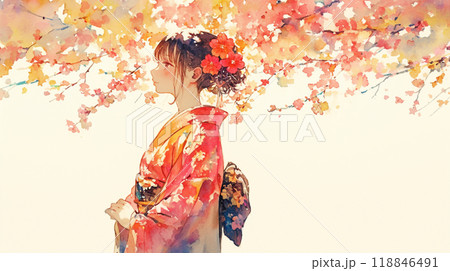 春の花と着物の女性 118846491