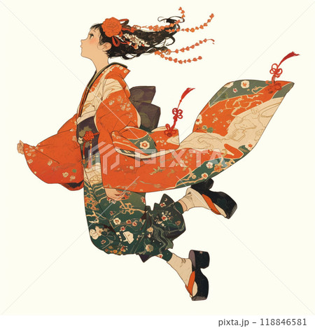 空中に浮く着物の女性のイラスト素材 [118846581] - PIXTA