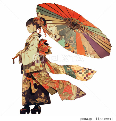 傘と着物の女性のイラスト素材 [118846641] - PIXTA
