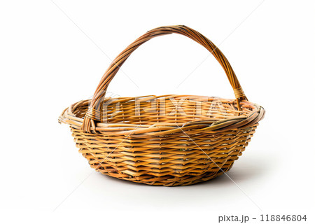 Empty wicker basket, isolated on white background. Picnic Basket Empty wicker basket, isolated on white background. Picnic Basket 118846804