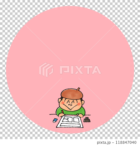 Boy drawing manga copy space (pink) 118847040