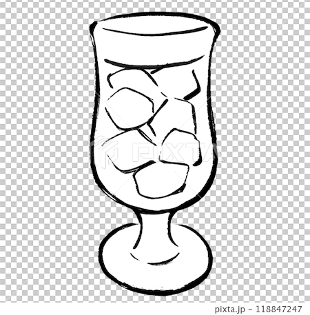 A brush-drawn illustration of ice and a drink in a glass 118847247