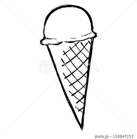 筆タッチのコーンにのったアイスクリームのイラスト 118847253