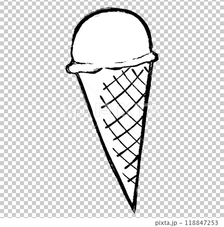 筆タッチのコーンにのったアイスクリームのイラスト 118847253