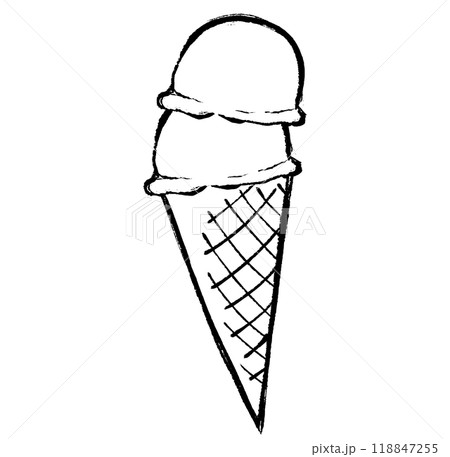 筆タッチのコーンにのった二段重ねのアイスクリームのイラスト 118847255