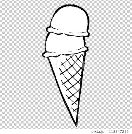 筆タッチのコーンにのった二段重ねのアイスクリームのイラスト 118847255