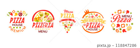 Pizza House Menu Logo Design for Pizzeria and Restaurant Vector Set Pizza House Menu Logo Design for Pizzeria and Restaurant Vector Set 118847286