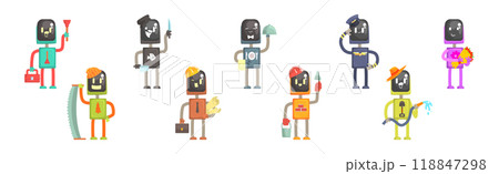 Robot Character of Different Profession with Tool Vector Set 118847298