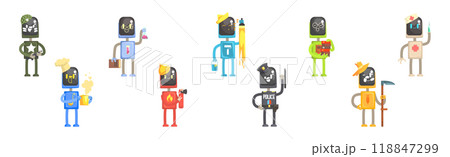 Robot Character of Different Profession with Tool Vector Set 118847299